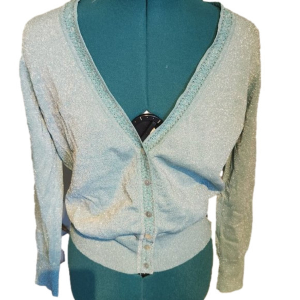296. 89th & Madison Turquoise and Silver Cardigan Sweater |M